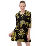 Maya Style Gold Linear Totem Icons Mini Skater Shirt Dress