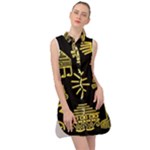 Maya Style Gold Linear Totem Icons Sleeveless Shirt Dress
