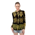Maya Style Gold Linear Totem Icons Long Sleeve Chiffon Shirt