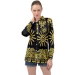Maya Style Gold Linear Totem Icons Long Sleeve Satin Shirt