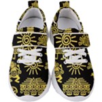 Maya Style Gold Linear Totem Icons Kids  Velcro Strap Shoes
