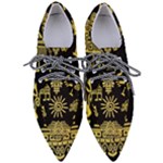 Maya Style Gold Linear Totem Icons Pointed Oxford Shoes