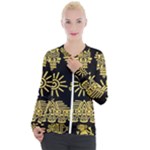 Maya Style Gold Linear Totem Icons Casual Zip Up Jacket