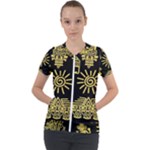 Maya Style Gold Linear Totem Icons Short Sleeve Zip Up Jacket