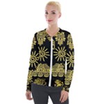 Maya Style Gold Linear Totem Icons Velvet Zip Up Jacket