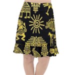 Maya Style Gold Linear Totem Icons Fishtail Chiffon Skirt