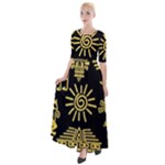 Maya Style Gold Linear Totem Icons Half Sleeves Maxi Dress