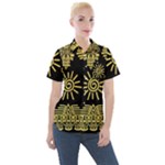 Maya Style Gold Linear Totem Icons Women s Short Sleeve Pocket Shirt