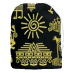 Maya Style Gold Linear Totem Icons Drawstring Pouch (3XL)