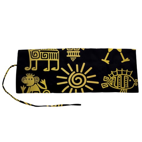 Maya Style Gold Linear Totem Icons Roll Up Canvas Pencil Holder (S) from ArtsNow.com
