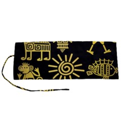 Maya Style Gold Linear Totem Icons Roll Up Canvas Pencil Holder (S) from ArtsNow.com