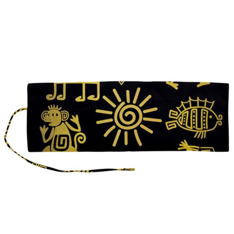 Maya Style Gold Linear Totem Icons Roll Up Canvas Pencil Holder (M) from ArtsNow.com