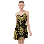 Maya Style Gold Linear Totem Icons Summer Time Chiffon Dress