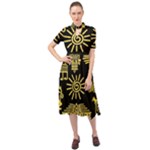 Maya Style Gold Linear Totem Icons Keyhole Neckline Chiffon Dress