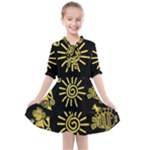Maya Style Gold Linear Totem Icons Kids  All Frills Chiffon Dress