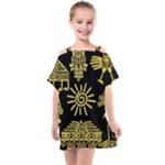 Maya Style Gold Linear Totem Icons Kids  One Piece Chiffon Dress