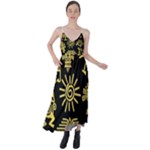 Maya Style Gold Linear Totem Icons Tie Back Maxi Dress