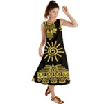 Maya Style Gold Linear Totem Icons Summer Maxi Dress