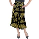 Maya Style Gold Linear Totem Icons Midi Mermaid Skirt