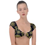 Maya Style Gold Linear Totem Icons Cap Sleeve Ring Bikini Top