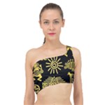 Maya Style Gold Linear Totem Icons Spliced Up Bikini Top 