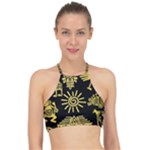 Maya Style Gold Linear Totem Icons Halter Bikini Top
