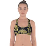 Maya Style Gold Linear Totem Icons Cross Back Hipster Bikini Top 