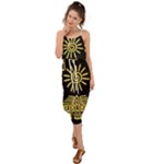 Maya Style Gold Linear Totem Icons Waist Tie Cover Up Chiffon Dress
