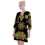 Maya Style Gold Linear Totem Icons Open Neck Shift Dress