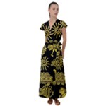 Maya Style Gold Linear Totem Icons Flutter Sleeve Maxi Dress