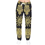 Maya Style Gold Linear Totem Icons Women Velvet Drawstring Pants