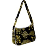 Maya Style Gold Linear Totem Icons Zip Up Shoulder Bag