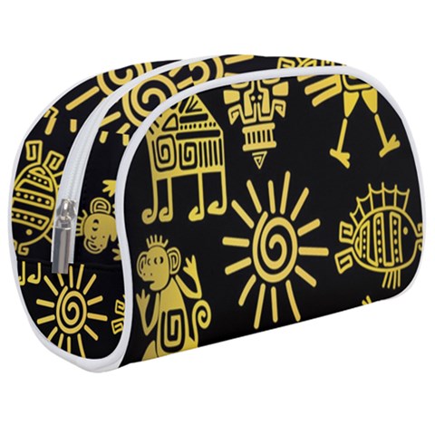 Maya Style Gold Linear Totem Icons Make Up Case (Medium) from ArtsNow.com