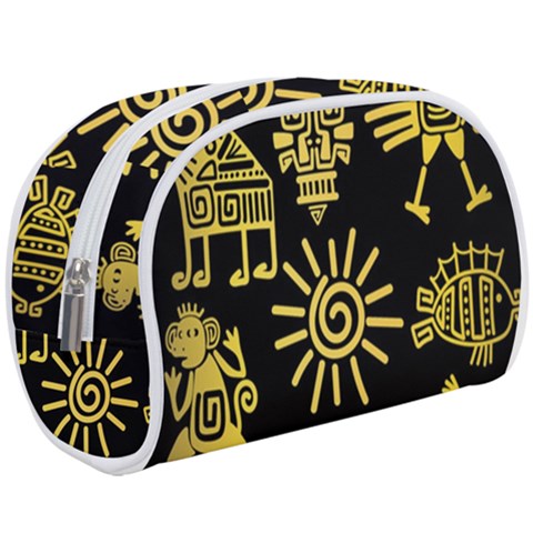 Maya Style Gold Linear Totem Icons Make Up Case (Large) from ArtsNow.com