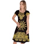 Maya Style Gold Linear Totem Icons Classic Short Sleeve Dress
