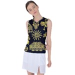 Maya Style Gold Linear Totem Icons Women s Sleeveless Sports Top