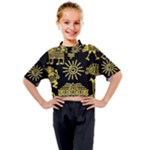 Maya Style Gold Linear Totem Icons Kids Mock Neck T-Shirt