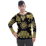 Maya Style Gold Linear Totem Icons Men s Pique Long Sleeve T-Shirt