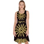 Maya Style Gold Linear Totem Icons Knee Length Skater Dress With Pockets