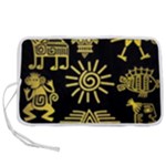 Maya Style Gold Linear Totem Icons Pen Storage Case (S)