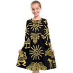Maya Style Gold Linear Totem Icons Kids  Midi Sailor Dress