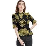 Maya Style Gold Linear Totem Icons Frill Neck Blouse