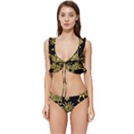 Maya Style Gold Linear Totem Icons Low Cut Ruffle Edge Bikini Set