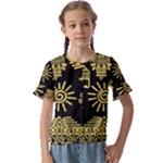 Maya Style Gold Linear Totem Icons Kids  Cuff Sleeve Scrunch Bottom T-Shirt