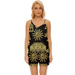 Maya Style Gold Linear Totem Icons V-Neck Satin Pajamas Set