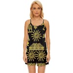 Maya Style Gold Linear Totem Icons Satin Pajama Short Set
