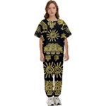 Maya Style Gold Linear Totem Icons Kids  T-Shirt and Pants Sports Set