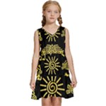 Maya Style Gold Linear Totem Icons Kids  Sleeveless Tiered Mini Dress