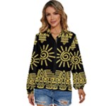 Maya Style Gold Linear Totem Icons Women s Long Sleeve Button Up Shirt