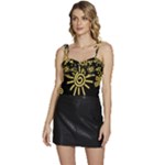 Maya Style Gold Linear Totem Icons Flowy Camisole Tie Up Top